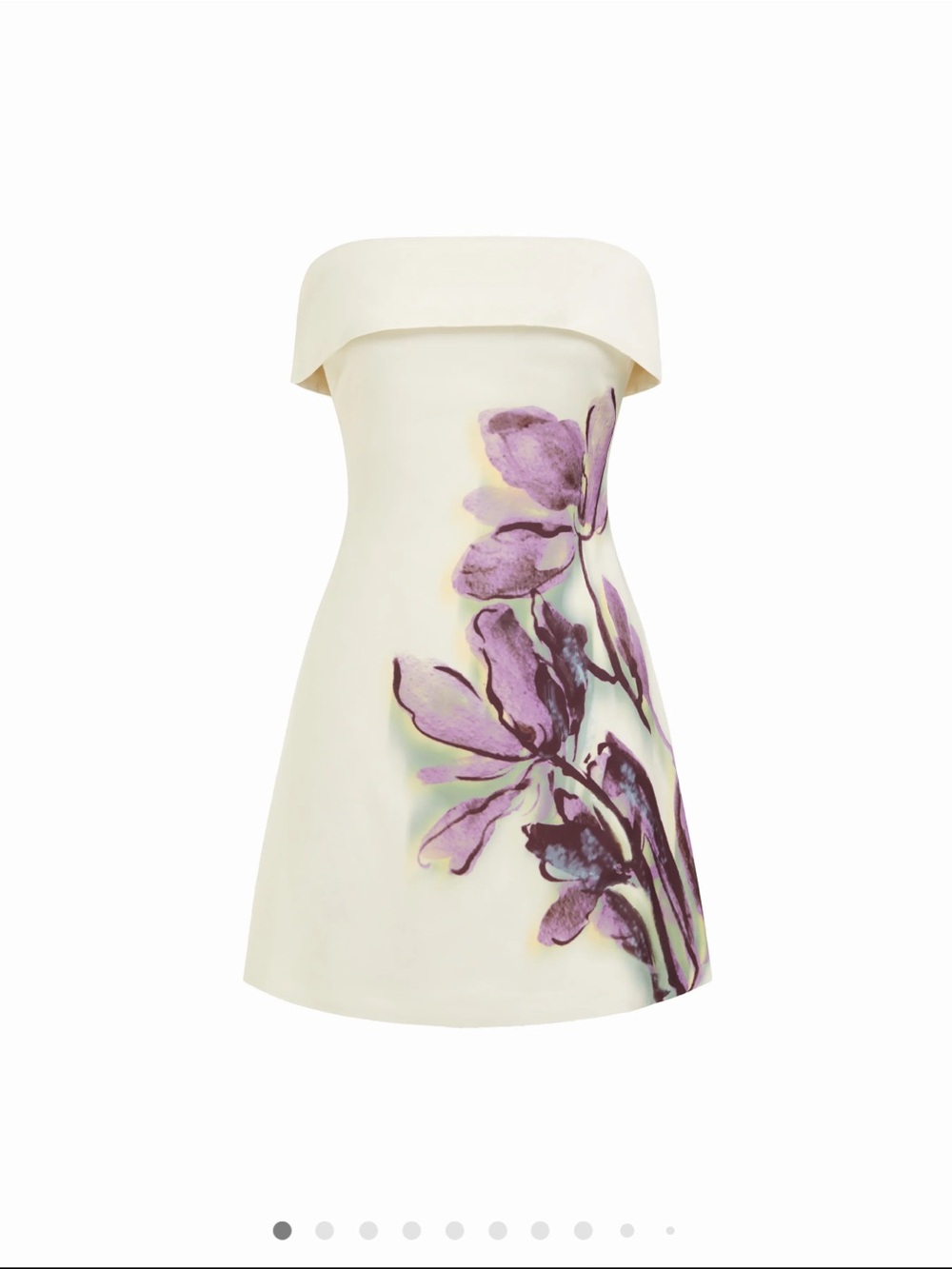 SATIN white FLORAL STRAPLESS A-LINE MINI DRESS
